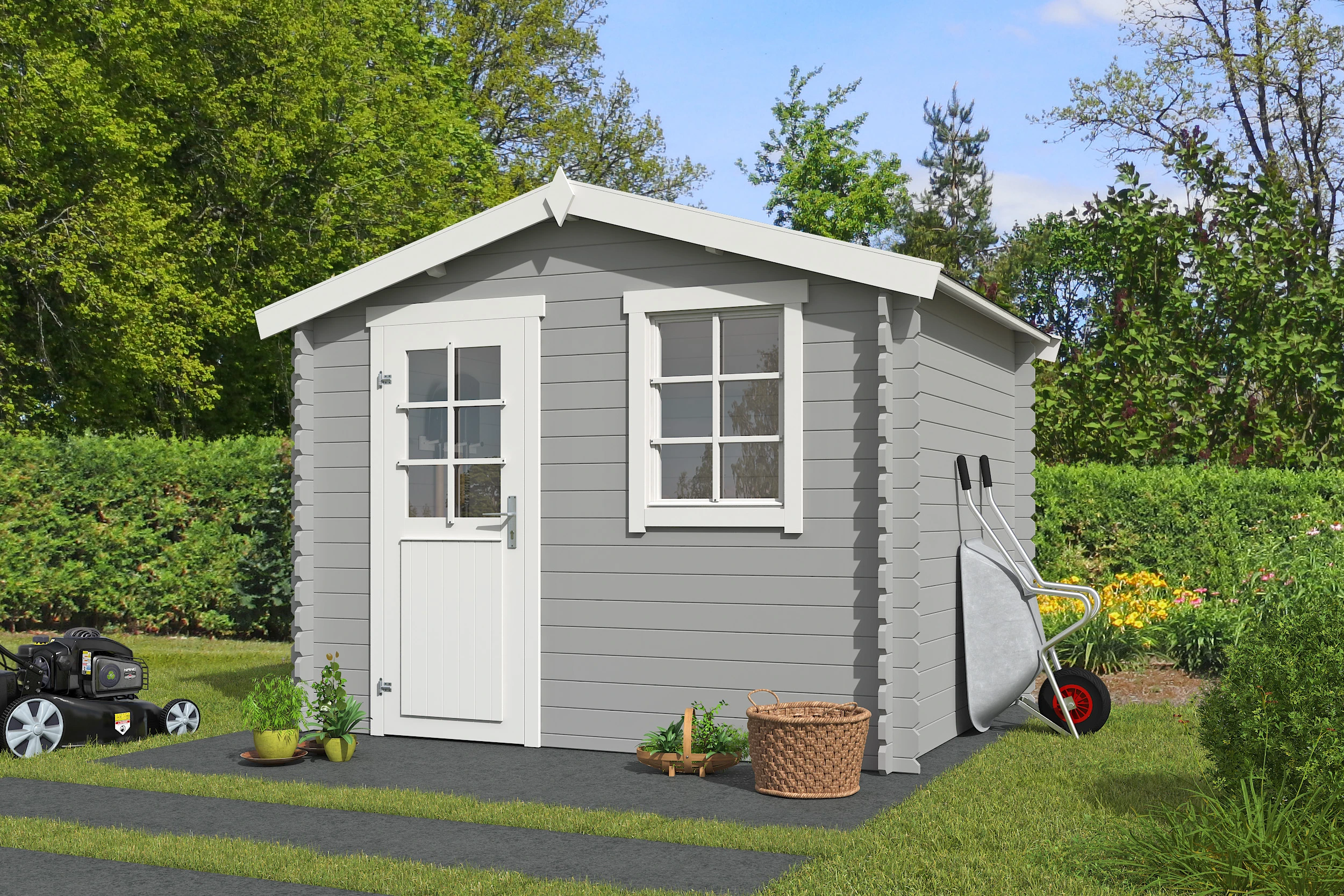 Outdoor Life Blokhut Nina Platinum Grey-Wit 275 x 230 cm - Afbeelding 1